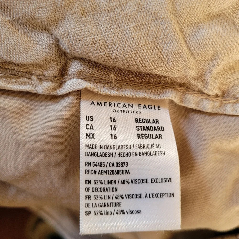 American Eagle Tan Linen Blend Cargo Elastic Cuff Joggers Size Women 16 - Picture 13 of 13